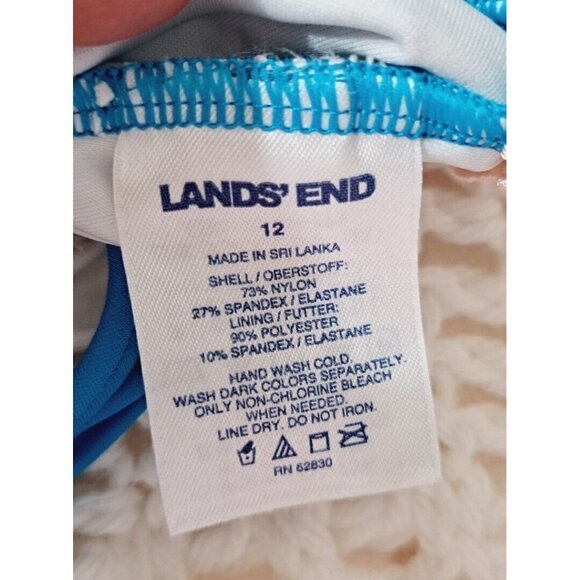 Lands' End Woman's 12 Turquoise Square Neck Fully Lined Classic Tank Swim Suit - Picture 7 of 9